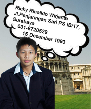 Ricky Rinalldo Wirjanto<br>Jl.Penjaringan Sari PS IB/17, Surabaya<br>031-8720529<br>15 Desember 1993<br>